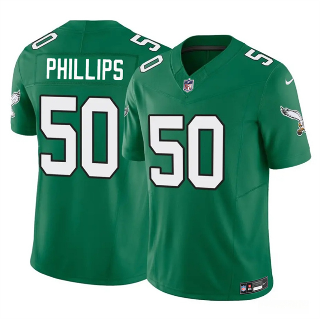 Men's Green Philadelphia Eagles #50 Jaelan Phillips Kelly 2025 F.U.S.E. Vapor Untouchable Limited Throwback Stitched Football Jersey